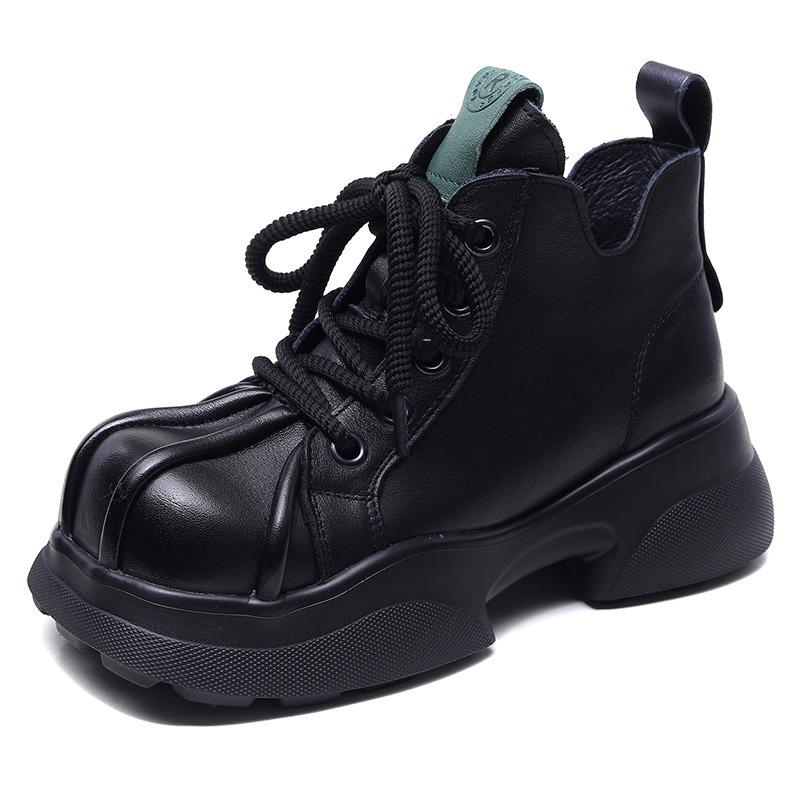 Women Motorcycle Boots Punk Style Square Toe Short Shoes Genuine Leather Lady Ankle Boots Platform Women Footwear Booties