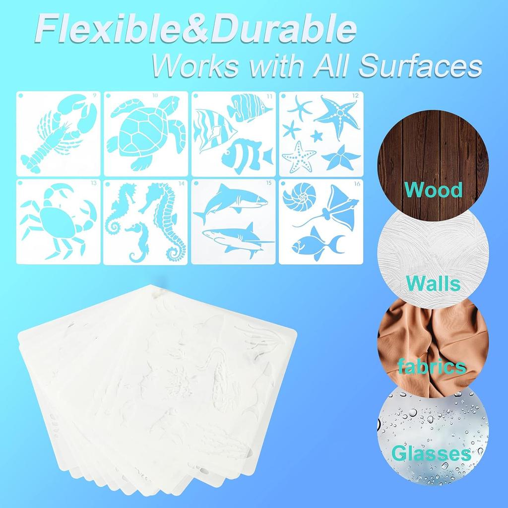 Children's Drawing Supplies, School Art Tools, Training and Teaching Props, Reusable, Ocean Series, Hollow Illustration Molds