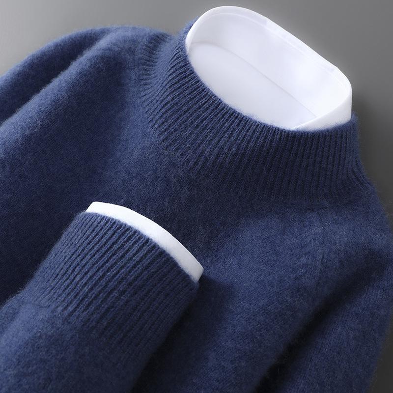 Men s Winter New Thickened 100% Pure Wool Raglan Sleeve Half-High Neck Knit Sweater Medium