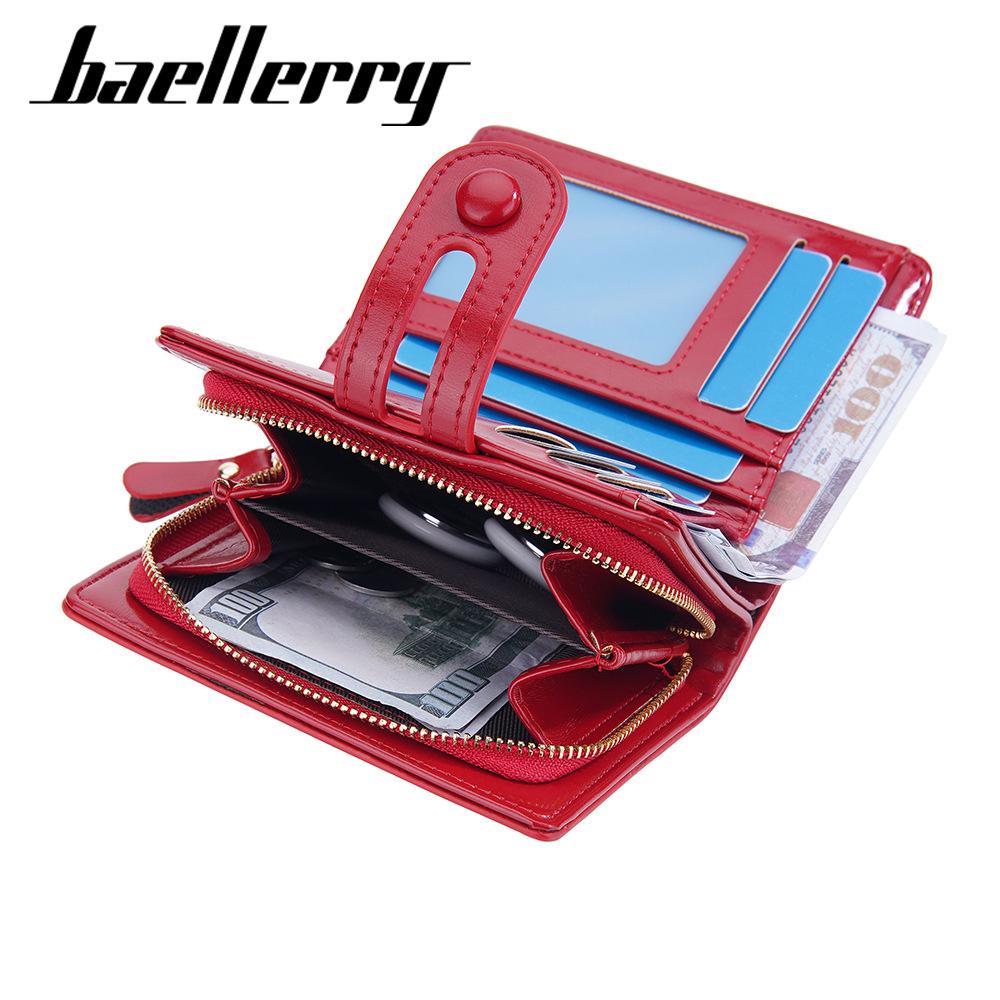 Baellerry Women's Oil Wax Leather Wallet – Short, Multi-Card Slots, Buckle, Zipper Coin Purse