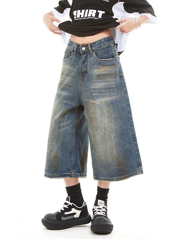 2025 Korean Style Women's High-Quality Wide-Leg Cropped Denim Pants - Trendy Summer Casual Capris