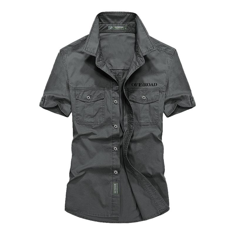 2024 Men's Washed Cotton Short Sleeve Military Shirt, Loose Fit Plus Size Outdoor Workwear