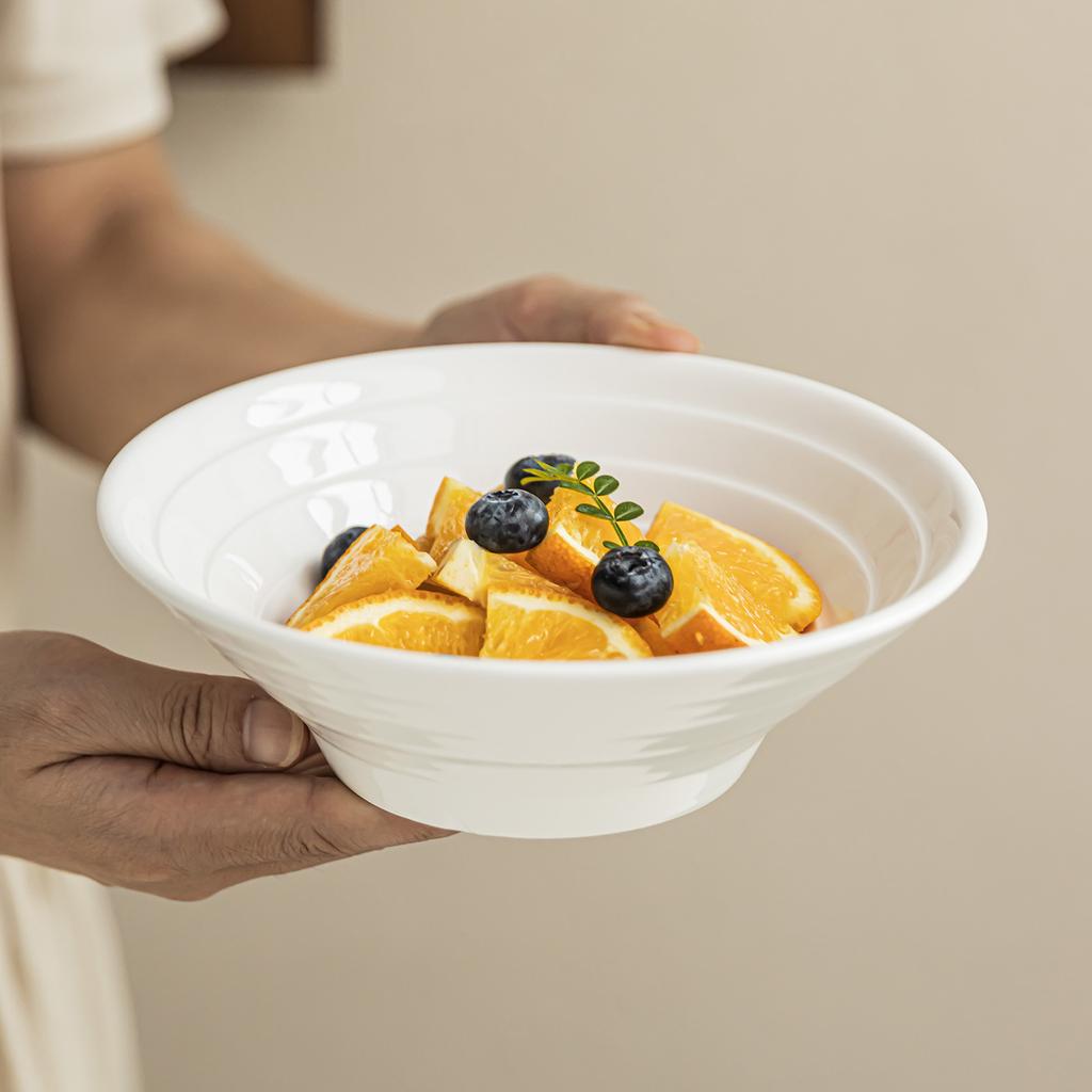 Ceramic Bowl Solid Color Ring Hat Bowl Premium Sense Trumpet Bowl Household Vegetable Bowl Salad Bowl Light Luxury Tableware Pasta Bowl