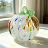 Cute Autumn Centerpiece Mini Hand Blown Glass Pumpkin Ornament, Collectible Thanksgiving Halloween Decoration Faux Crystal Hanging for Fall,