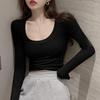 Women's Slim Fit Ribbed U-Neck Long-Sleeve Tee - New Autumn/Winter Korean Style