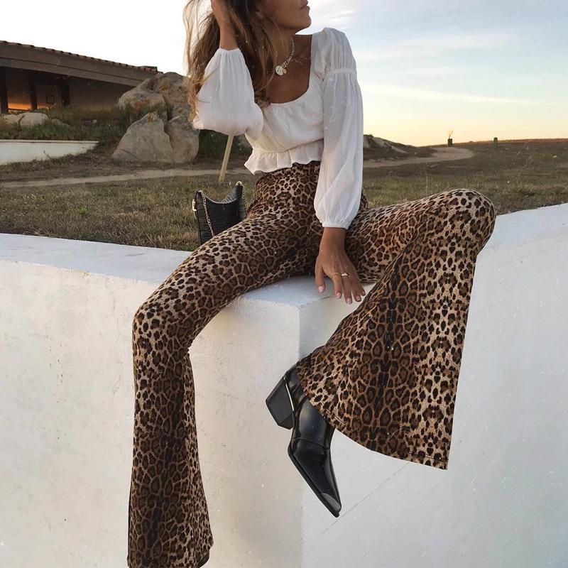 2025 Spring Trendy Women's High-Waisted Leopard Print Flare Pants - European & American Slim-Fit Casual Fashion.