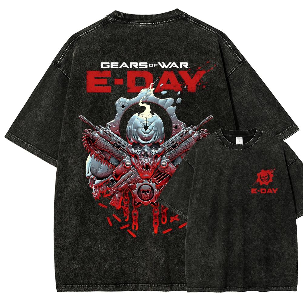 Gears of War Gewaschenes T-Shirt 2026 Neues Modell Persönlichkeit Kleidung Hemd Ganzjahreskleidung Retro Mode Vintage Locker Geschenk Hohe Qualität M black