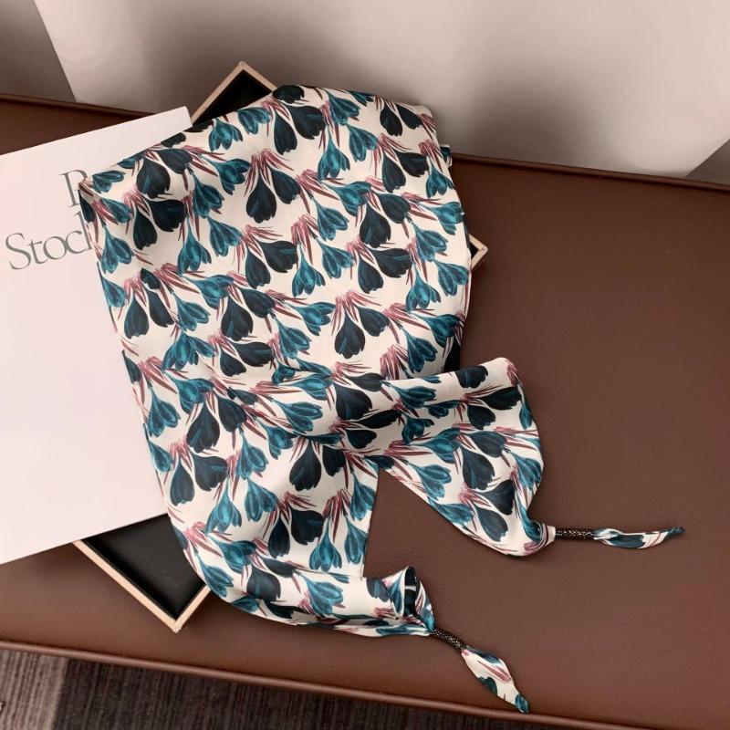 Silk scarf new fashion wheat ear cashew flower silk scarf head scarf beaded small scarf scarf triangular scarf waist tie