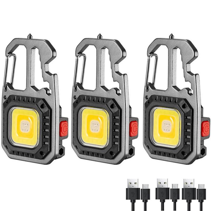 LED Mini Multifunctional Keychain Flashlight USB Rechargeable Portable Pocket EDC Torch Outdoor Emergency Search Camping Lantern