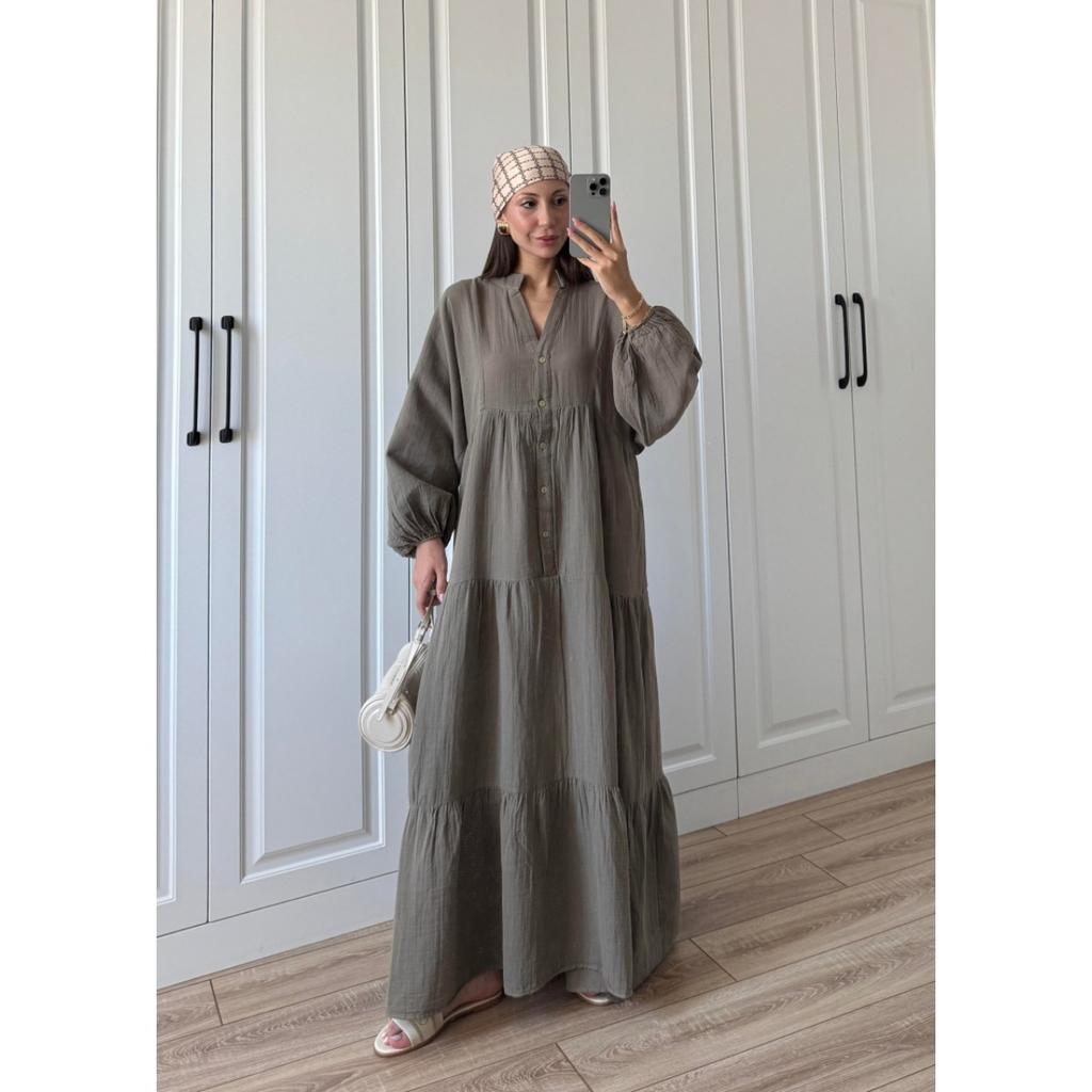 New Women's Long Sleeve Dress, Loose Solid Color Casual Vacation Dress, Vintage Style Button Fashion Dress for Women European American Style