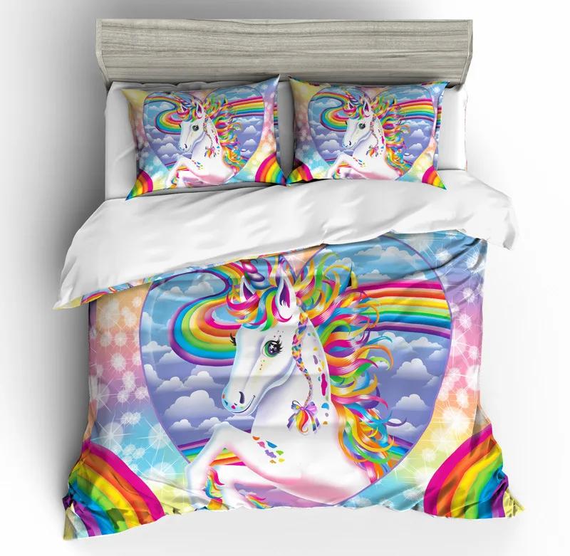 Girls Unicorn Duvet Cover Set Full Queen Size Comforter Cover Kids Bedding Set Cartoon Soft Microfiber Bedspread Cover Pink Rose