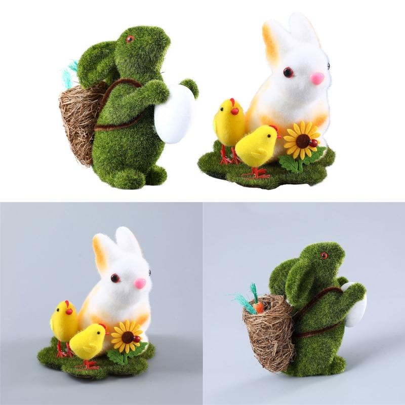 Easters Bunnies Rabbit Decorations Bunnies Eggs Flocking Table Decorations Decorative Statue Outdoor Artificial Figurines
