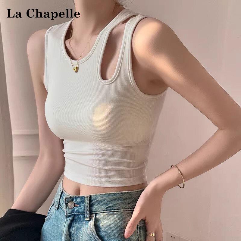 La Chapelle Women's Ribbed Racerback Crop Camisole with Built-in Bra
