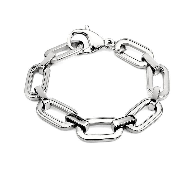 

2026 New Style 18K Gold Plated Stainless Steel Flat Rectangle Paperclip Chain Link Style Bracelet Necklace for Wholesale
