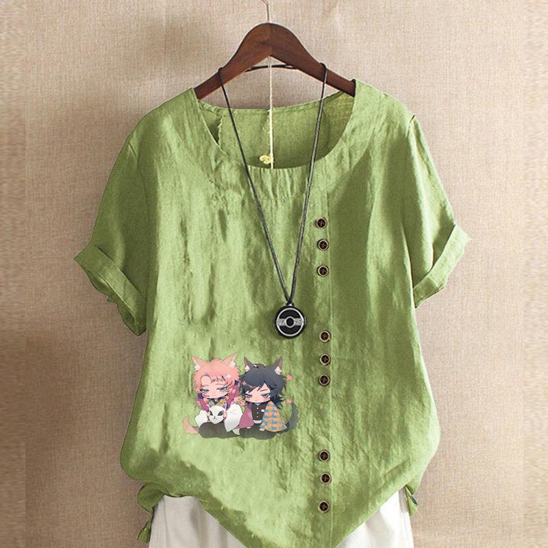 

Женская мода с принтом двух волчьих малышей футболка с коротким рукавом свободная хлопковая рубашка повседневная свободная летняя блузка топы больших размеров 5XL зелёный