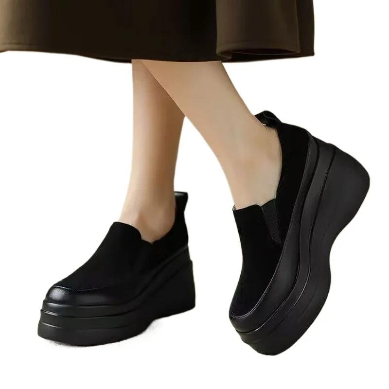 Fashion Ladies Shoes 2024 Hot Sale Loafers Women's High Heels Platform Casual Pumps Women Round Toe Slip on Wedges Shoes Female Zapatos