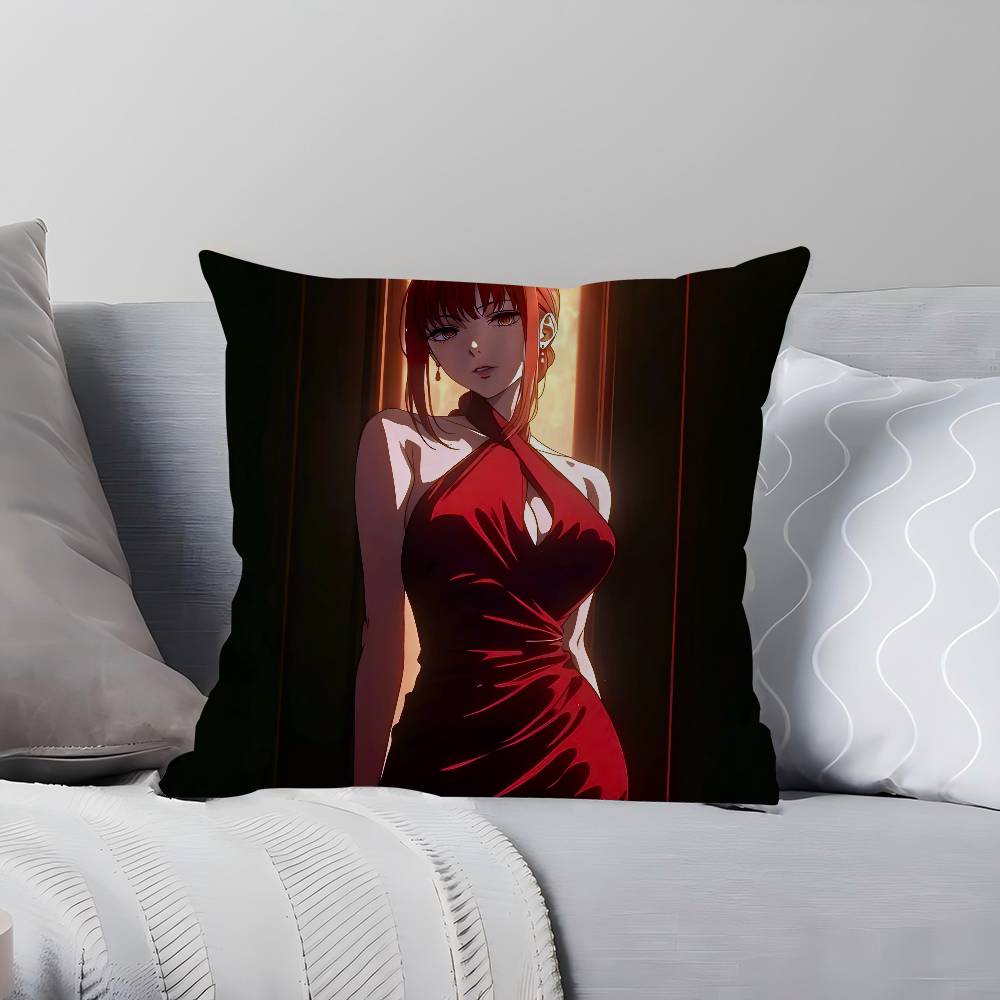 Anime M-Makima Throw Pillow Cover 45x45cm Soft Cozy Cotton Decorative Pillowcase Covers With Zipper For Couch Sofa Bedroom