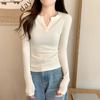 Collar high-end slim-fitting and thin bottoming shirt women's spring and autumn new simple style front shoulder long-sleeved shirt top
