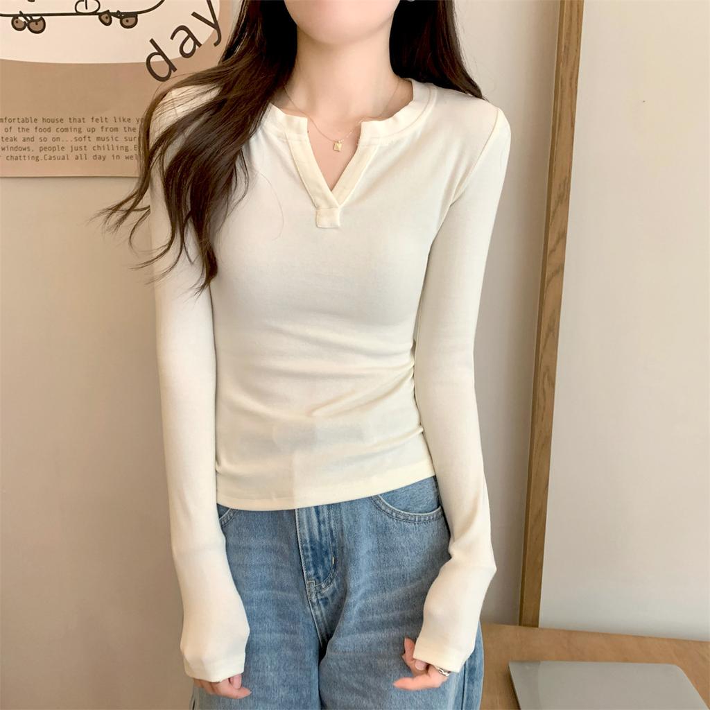 Collar high-end slim-fitting and thin bottoming shirt women's spring and autumn new simple style front shoulder long-sleeved shirt top
