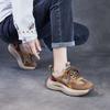 Johnature Mesh Splicing Genuine Leather Breathable Women's Shoes Thick Sole Mixed Colors Casual Sports Shoes