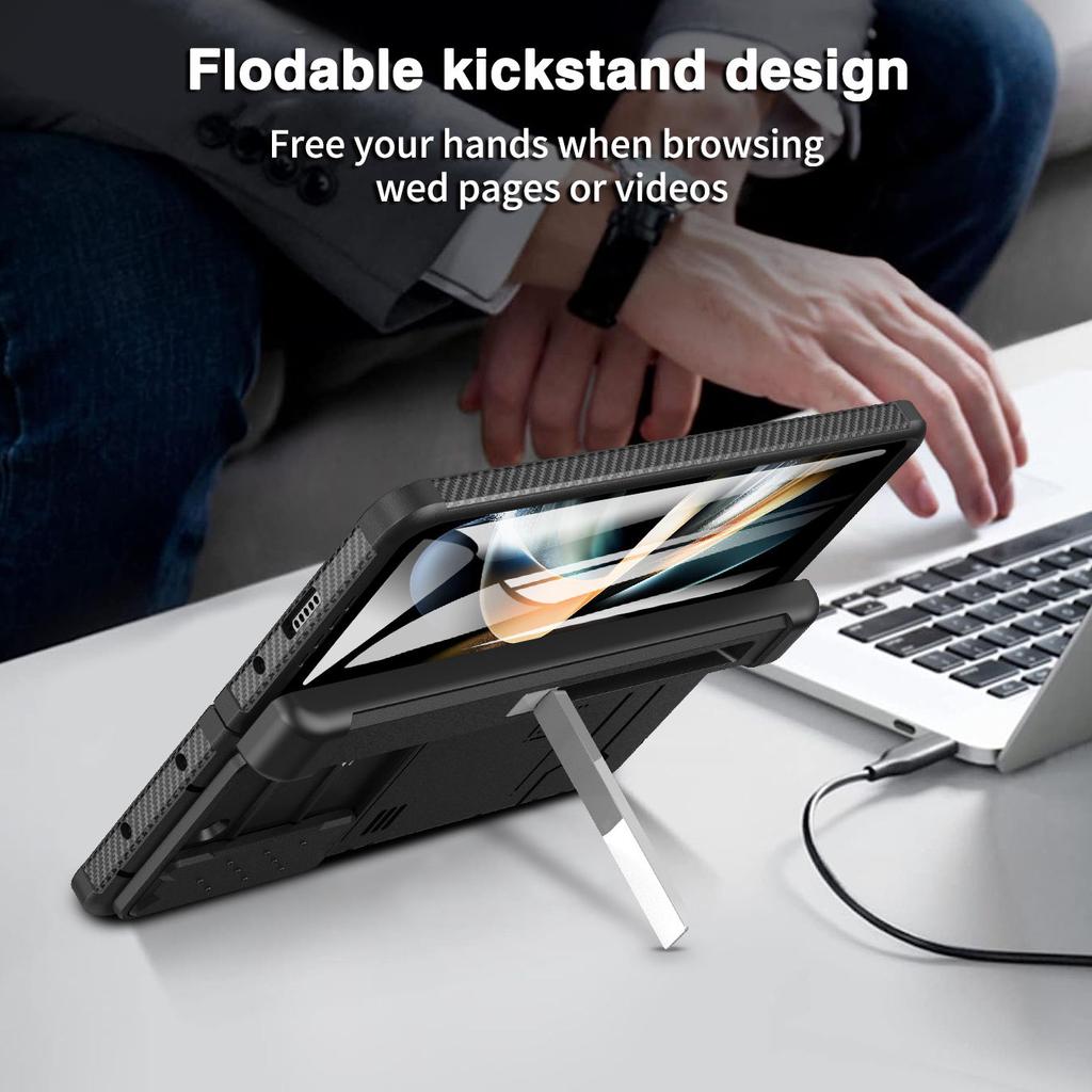 for Samsung Galaxy Z Fold 5 Case,Heavy Duty Protective Camera Lens Cover S Pen Holder & Hinge Protection Rugged Stand Cover