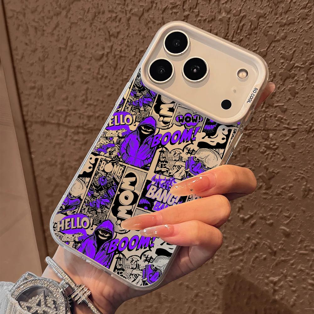 Fashion Cartoon Graffiti Phone Case For iPhone 17 16 15 14 13 12 11 Pro Max Air Matte Laser Aurora Shockproof Funda