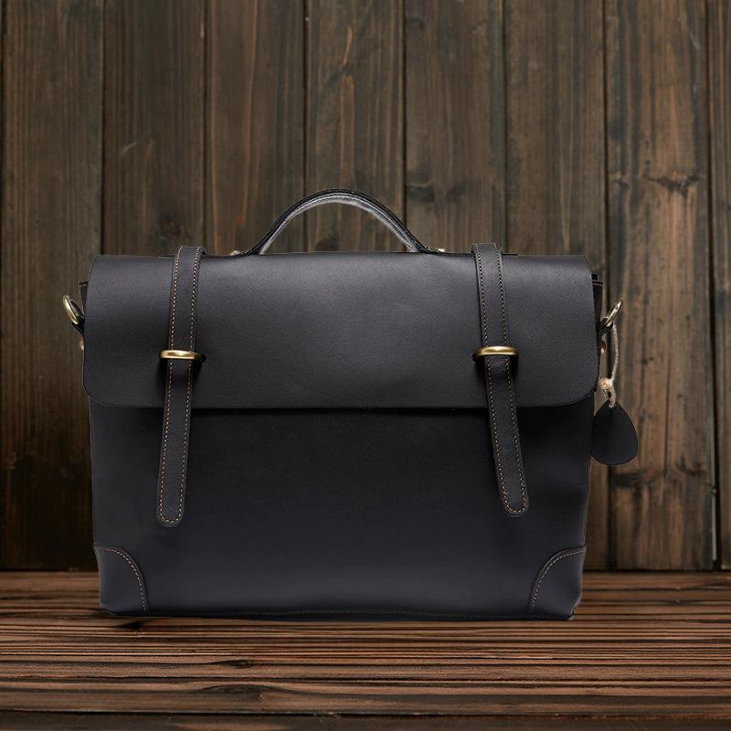 

European Retro Men s Genuine Leather Briefcase & Crossbody Bag - Crazy Horse Leather for Business & Travel 14 inch чёрный