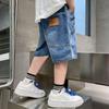 Summer Teenager Kids Shorts Young Boys Loose Denim Pants Tween Children Straight Washed Jeans Shorts Fit 12-13 Years