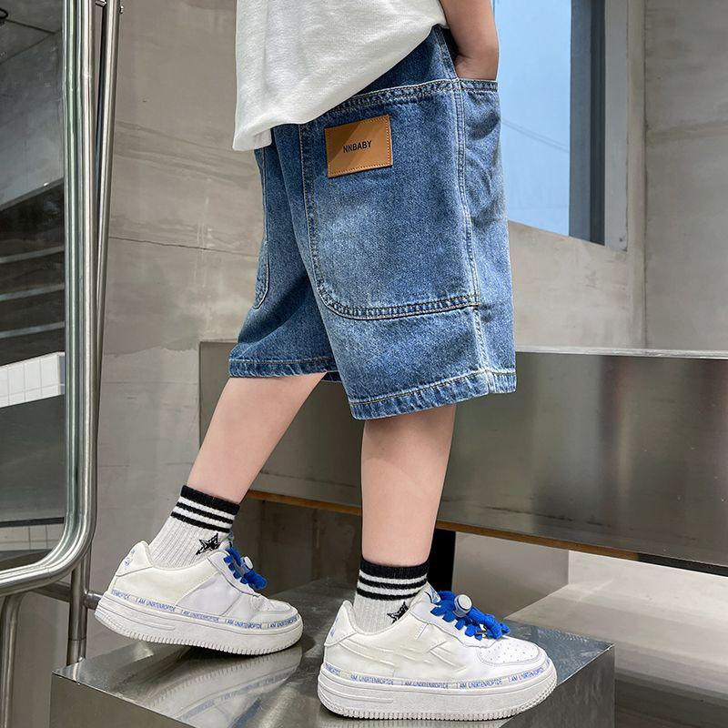 Juney Zomer Tiener Kinderen Shorts Jongens Losse Denim Broek Pre-teen Kinderen Rechter Gewassen Jeans Shorts Pasvorm 12-13 Jaar 170 blauw