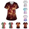 Camiseta de enfermería seca con bolsillo y estampado navideño, cuello en V escalonado y manga corta para mujer