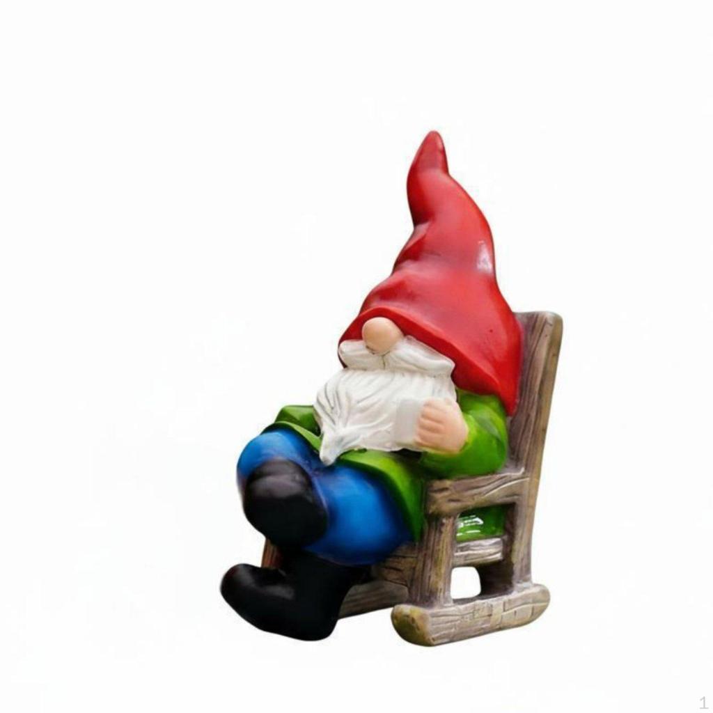 Resin Garden Gnome Decor, Rocking Chair Dwarf, Vintage Country Style, Outdoor Decoration