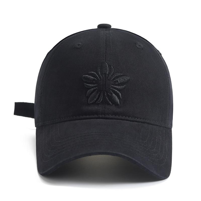 Snow Lotus Embroidered Vintage Cotton Baseball Cap With Sunshade For Casual Wear Black