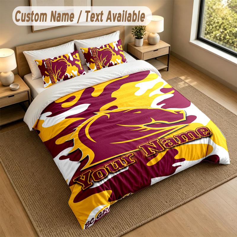 Bedding Set 1 Duvet Cover 2 Pillowcases Brisbane Broncos Print Soft Bed Linen Bedroom Decor