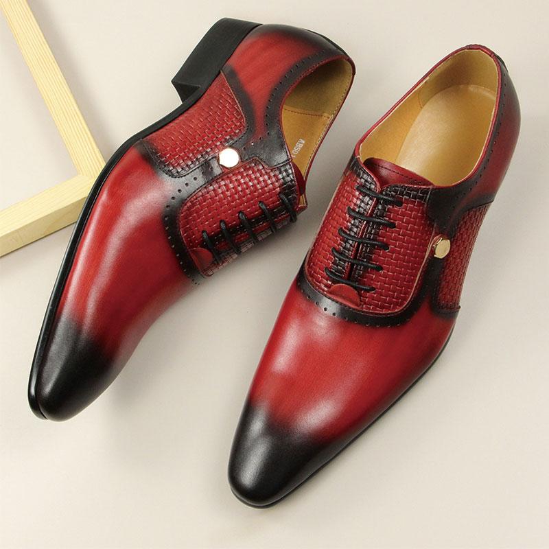 Mode Neue Herren Business Lederschuhe Mode Sommer Schnürschuhe Rot Schwarz Handgeschnitzt Hochzeitsschuhe Jubiläum Büro Oxford Schuhe