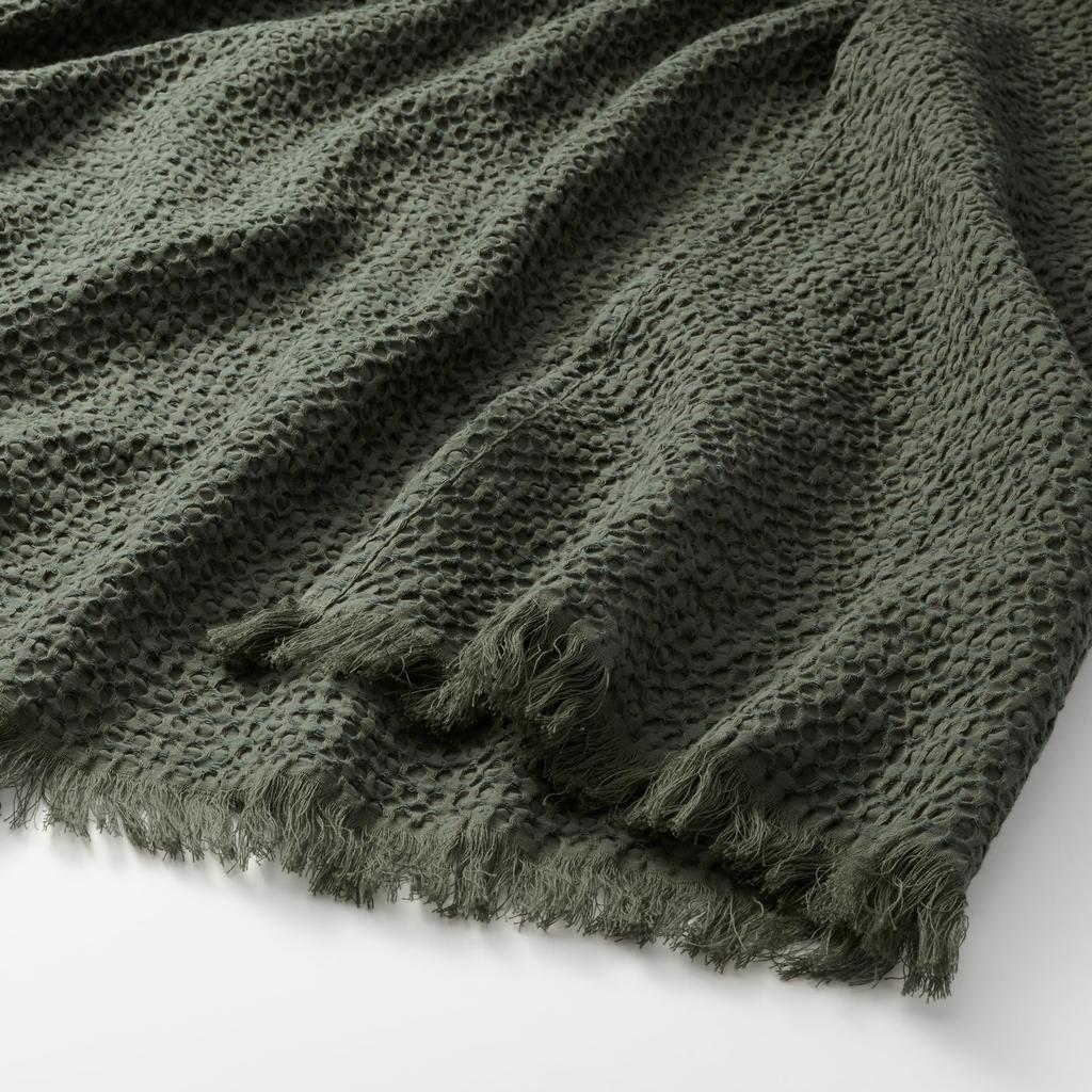 MUJI Washed Cotton Waffle Weave Multipurpose 180 x 260 Dark 76420354 Cloth, cm, Green,