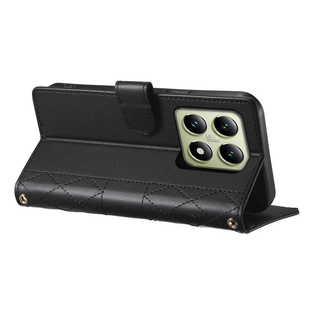 For Xiaomi 14T Case Rhombus Stitching Wallet Stand Leather Phone Cover with Long/Short Strap