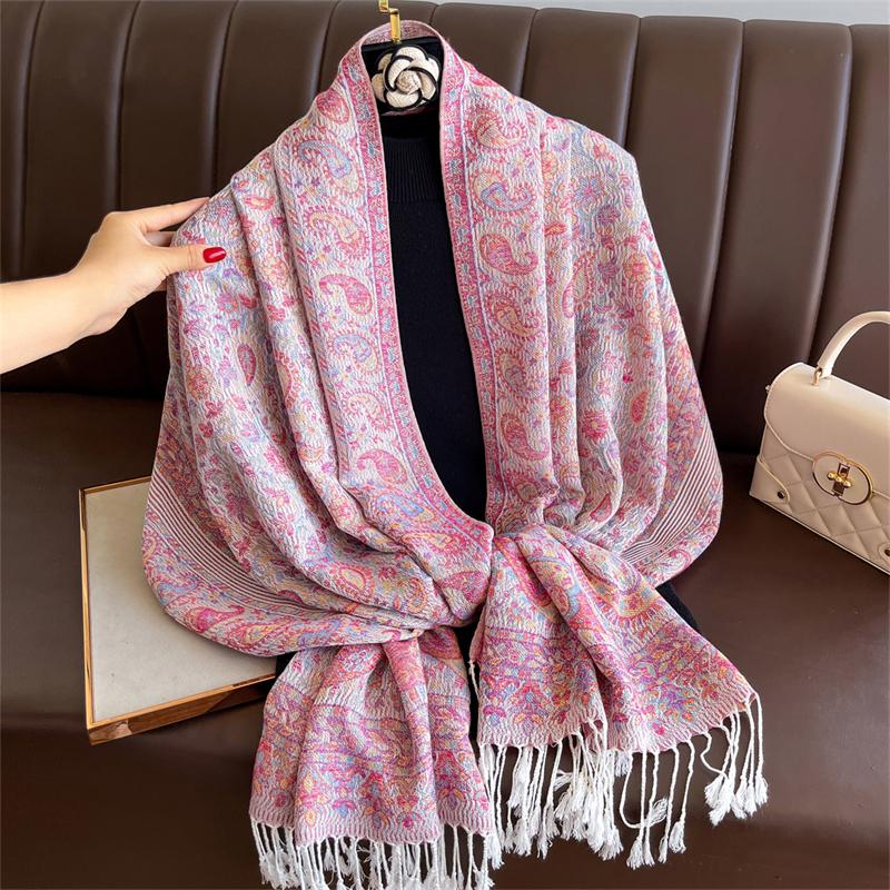 Bohemian Autumn Paisley Cashmere Shawl for Women Jacquard Pashmina Warm Winter Scarves Print Design Lady Foulard Stoles Scarf