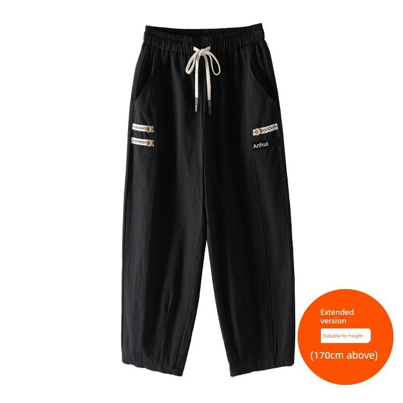 

Plus size women clothing [Harlan Radish Pants] Three Pants Length Button Design High Waist All-Match Cargo Casual Cropped Pants Night Sky Black (170cm above) 4XL