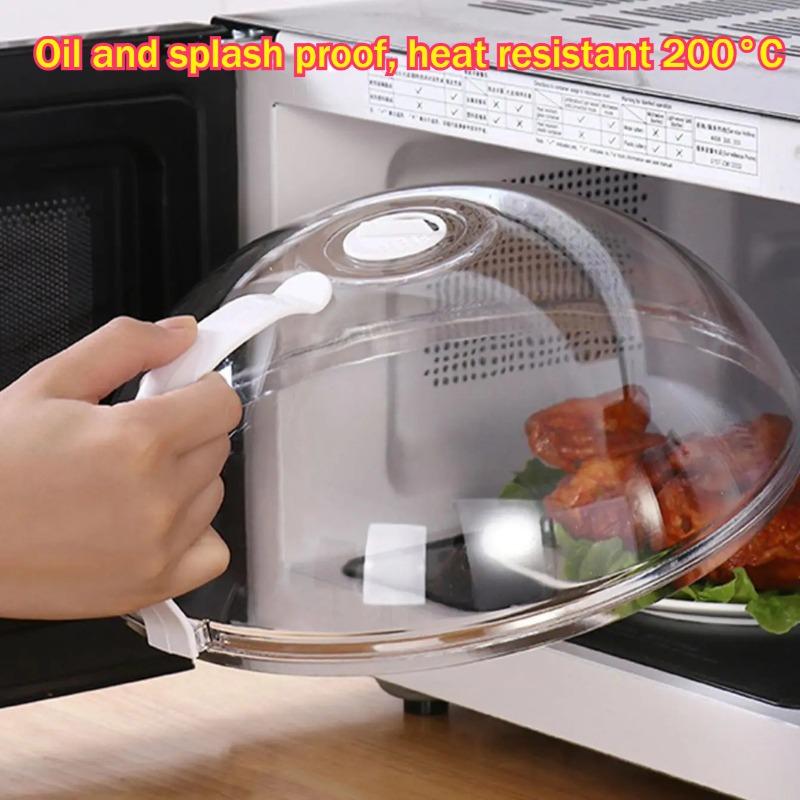 Microwave Splash Cover with Handle - BPA-Free Plastic Food Shield for Oven & Plate Heating, Easy-Clean Steam Vent Design