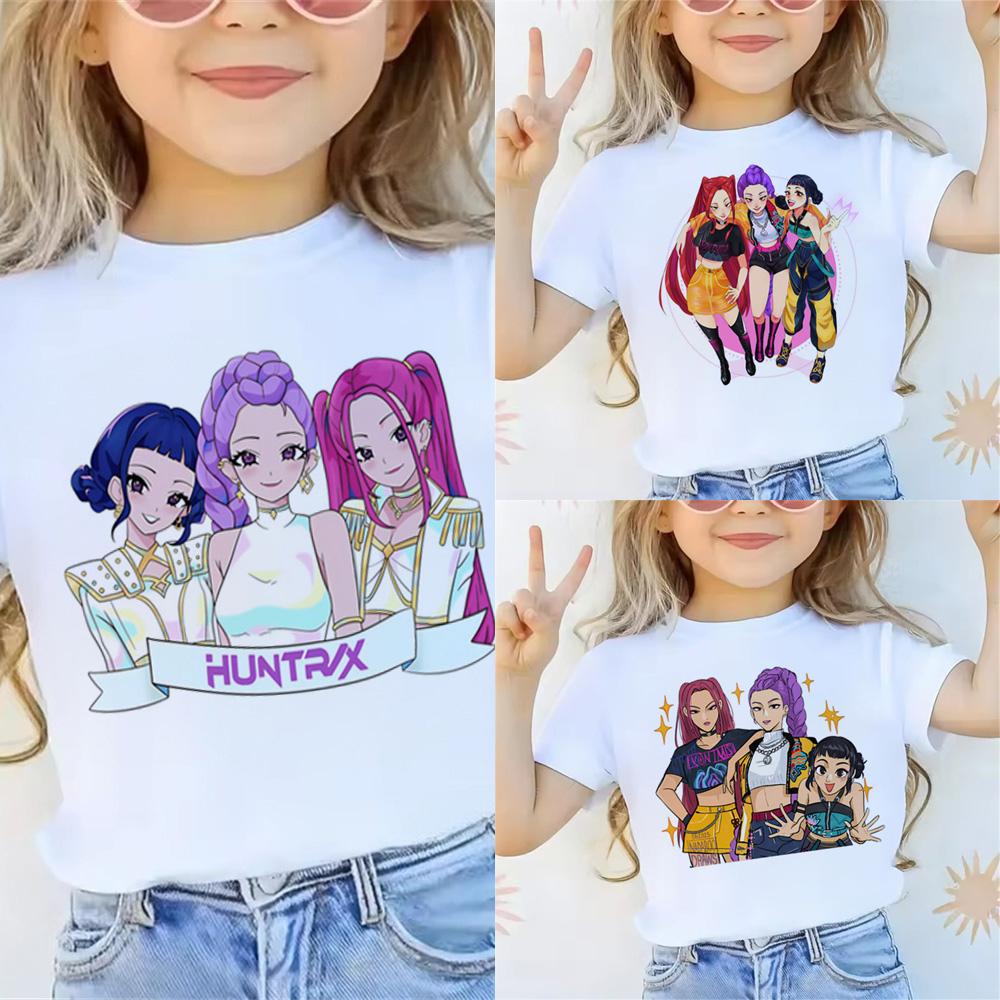 Movie KPop Demon Hunters T-shirt Summer Short Sleeve Tee for Casual Loose Girl Boy Cotton Printed Tops