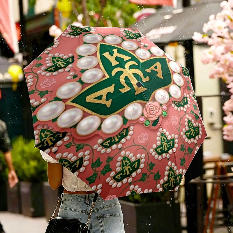 Alpha Kappa Alpha Print Umbrella Automatic Opening/ Closing - Portable Foldable Design - Daily use for Travel/Outdoor - Gift for Birthday