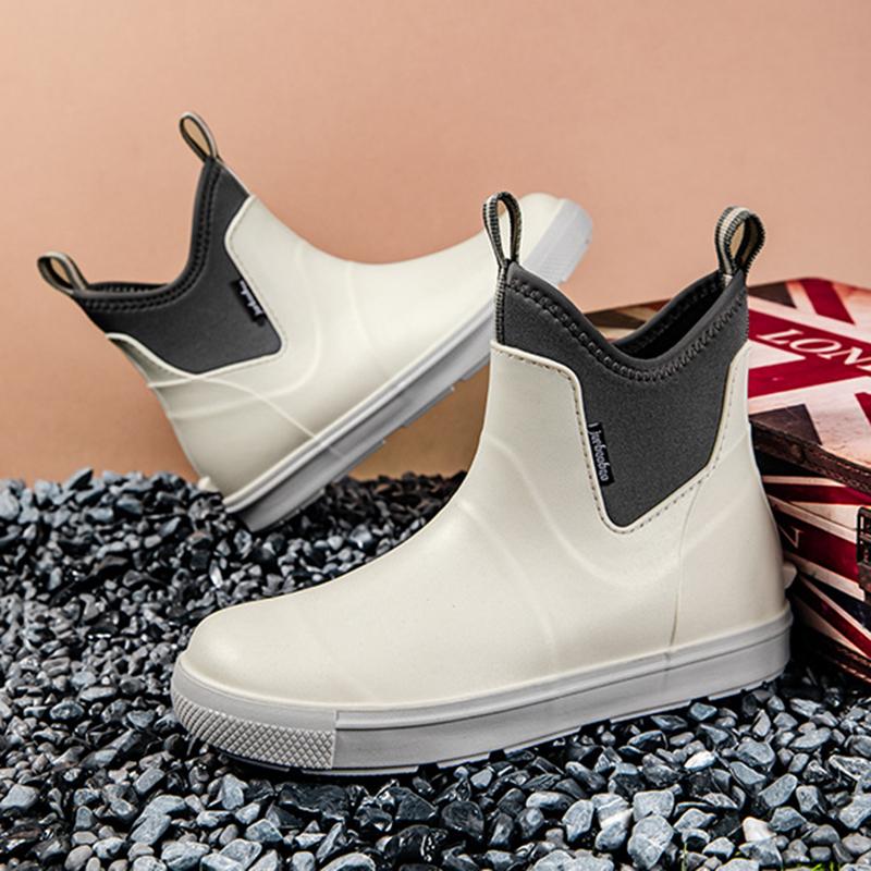 Fashion Versatile Casual Middle Tube Waterproof Shoes Men Fashion Hiking Shoes Anti-slip Wear-resistant Outdoors Rain Boots Fishing Boot
