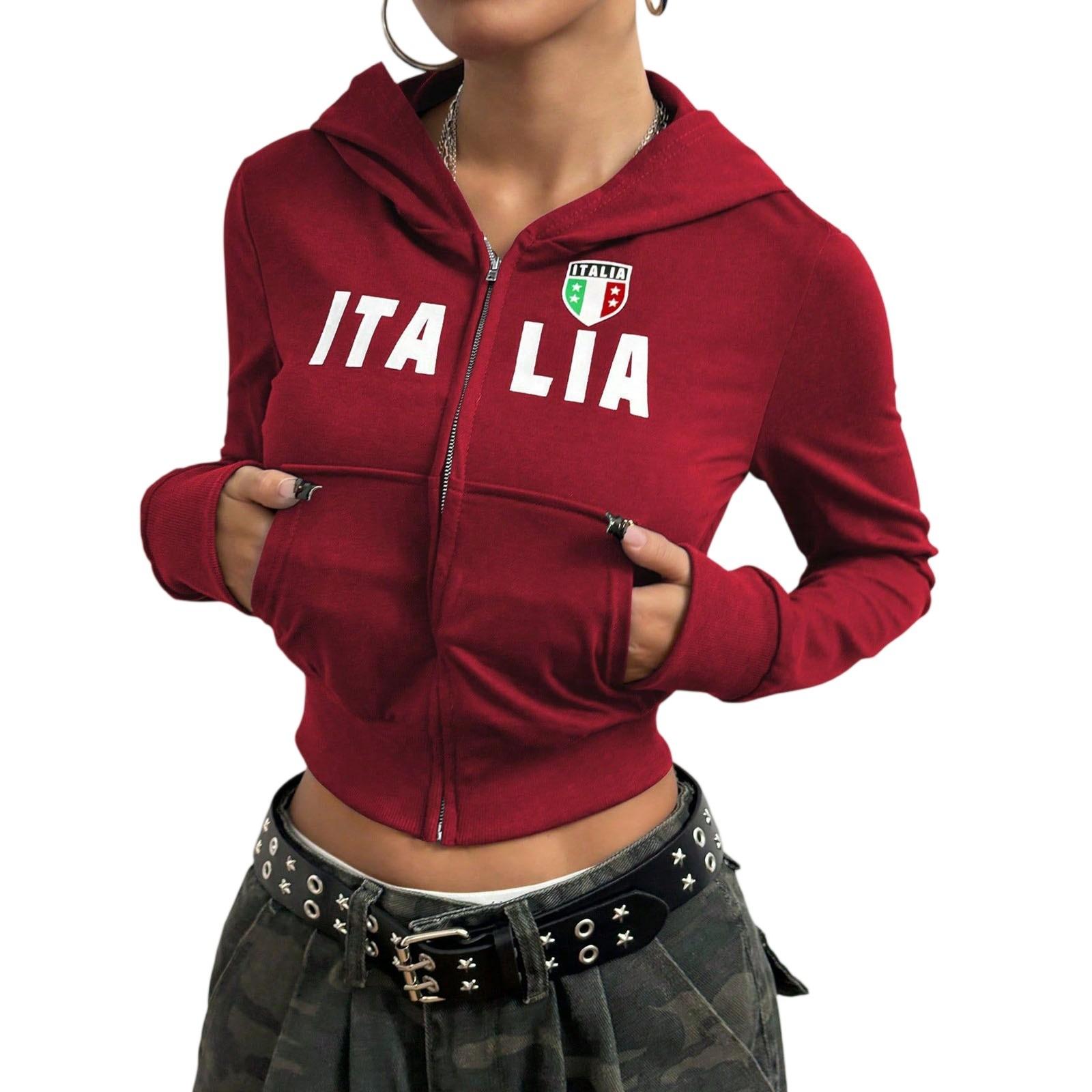 

Укороченная толстовка на молнии с капюшоном и принтом S