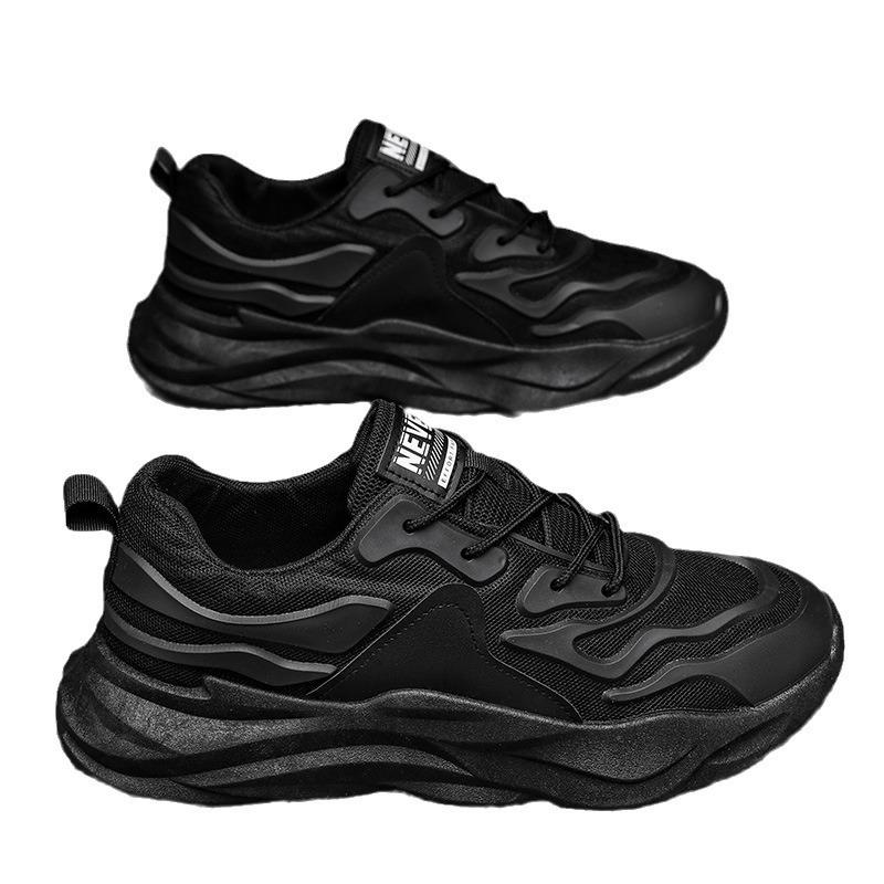 Чисто черные мужские туфли летние на платформе нескользящие кроссовки для бега спортивные — фото 5