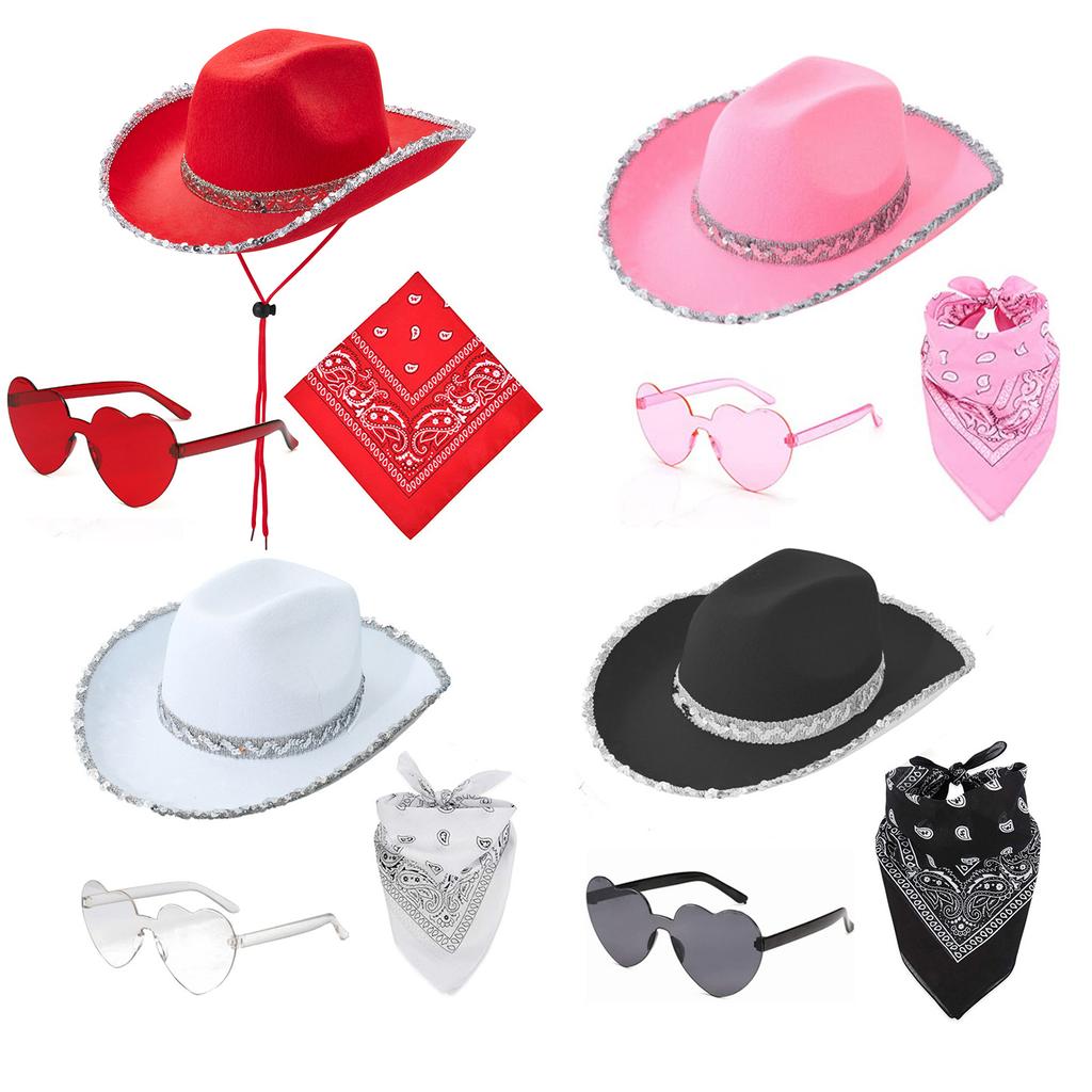 Women Cowboy Hat Western Cowgirl Hat Wide Brim Top Hat Fashion Musical Festival Party Suit Bachelorette Party Costume