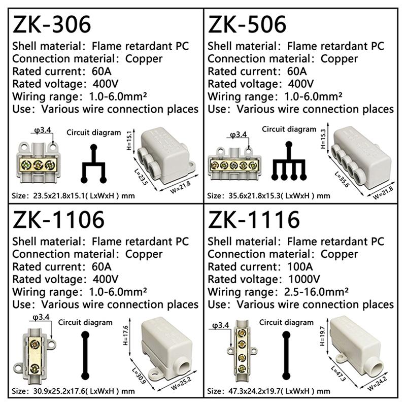 High Power Splitter Quick Wire Connector Terminal Block Electrical Cable Junction Box Zk-306 Zk-506 Zk-T06 Zk-T16 Connectors