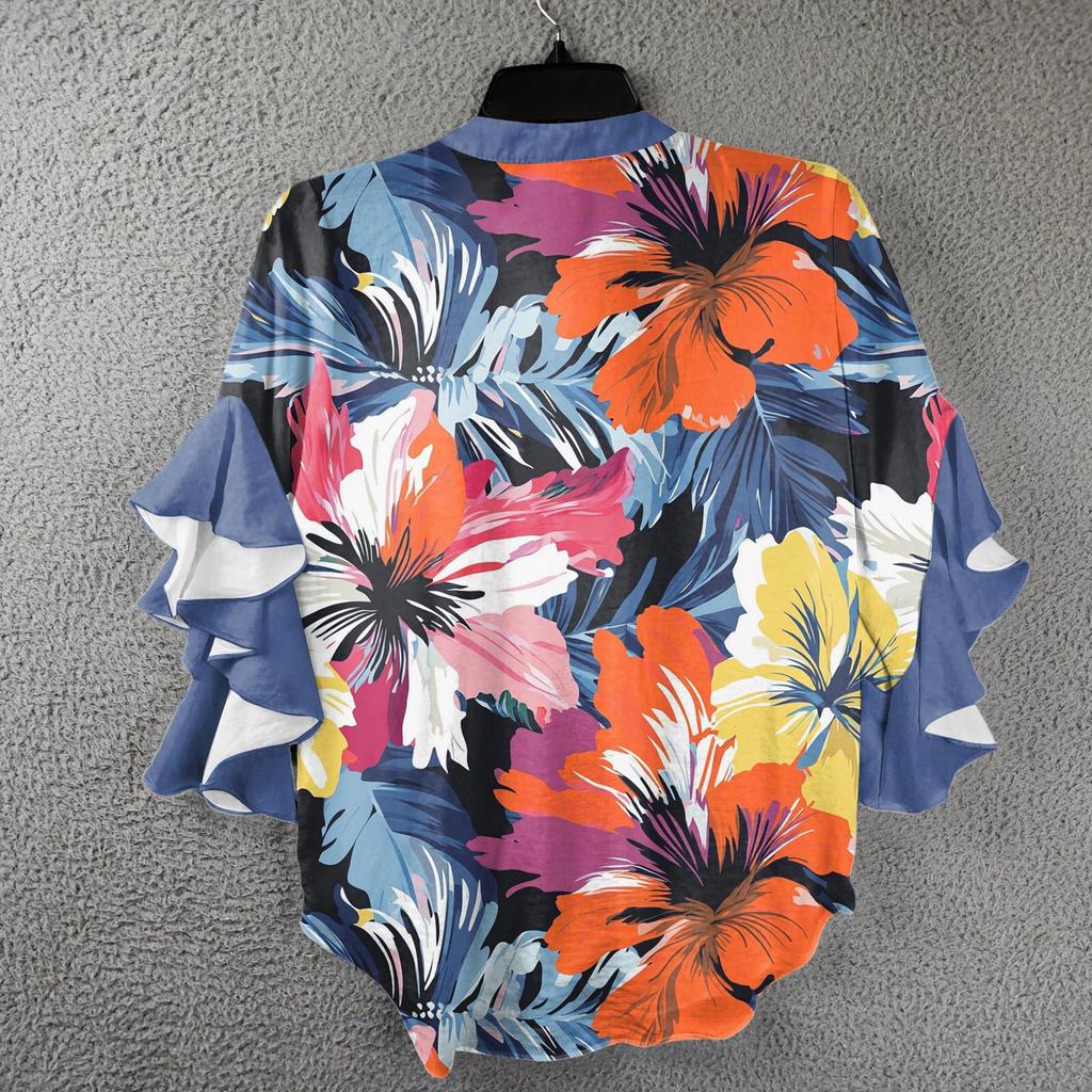 Letní topy pro ženy roztomilé halenky s výstřihem do V a 3/4 rukávem top s květinovým potiskem ležérní košile