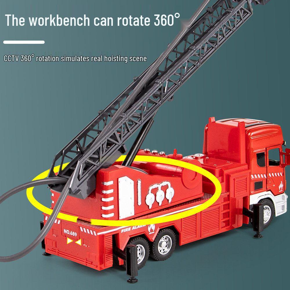 He Kai Toy Fire Truck: Large Alloy Model with Water Spray, Opening Doors, Sound and Light Effects.