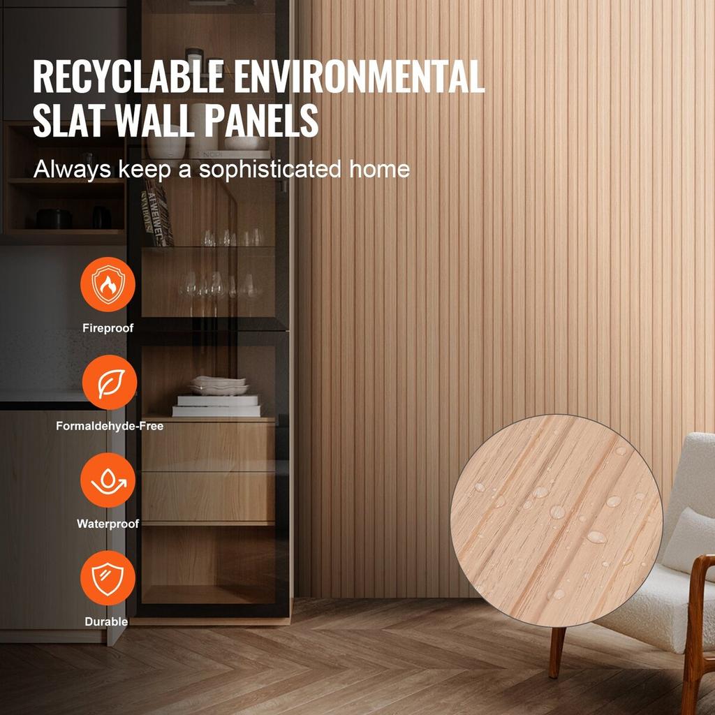 Wood Slat Acoustic Panels 8 PCS 96 X 6 Inch WPC for Modern Wall Ash Wood
