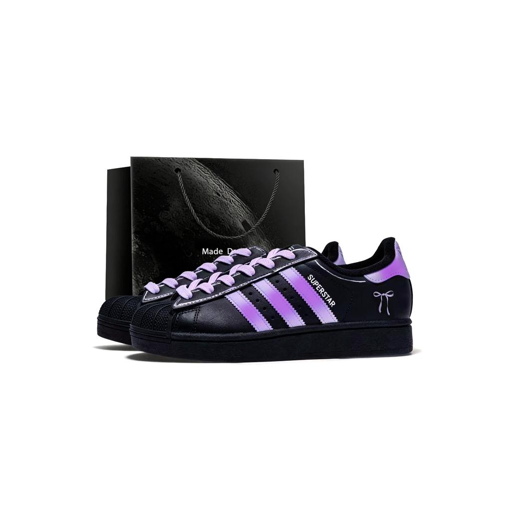 Adidas Originals Superstar 2 Leather Low top Skateboard Shoes Women's Black Purple JH9977(Team1704-SBOX)